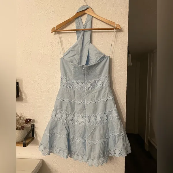 HALTER NECK LACE linen-cotton blend TRIM DRESS Size Medium - Image 6