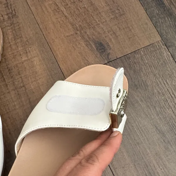 Dr. Scholl's Cream Slide Sandals with Gold Hardware - Image 4
