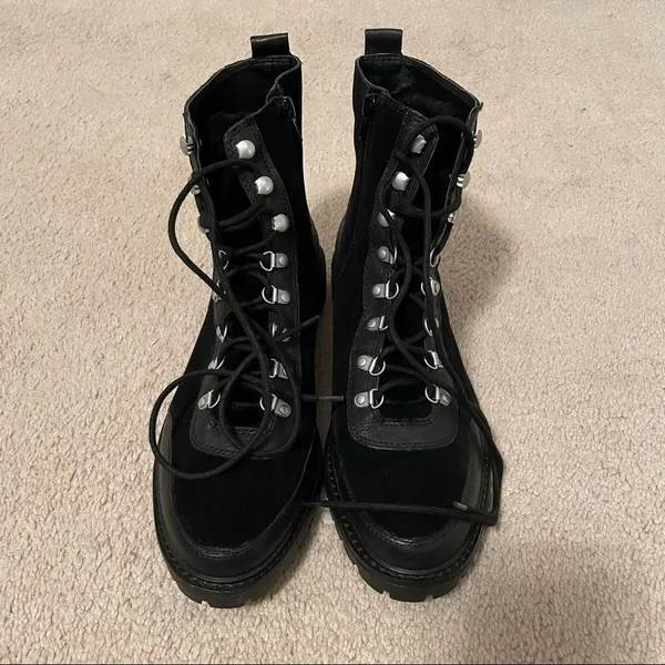 Lucky Brand Iliana Black Suede Wool Lace Up Hiker Combat Boots - Image 2