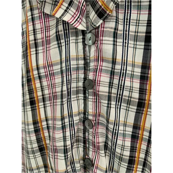 LOFT Multicolor Plaid Ruffle Collar V-Neck Button-Up Long Sleeve Top Preppy M - Image 5
