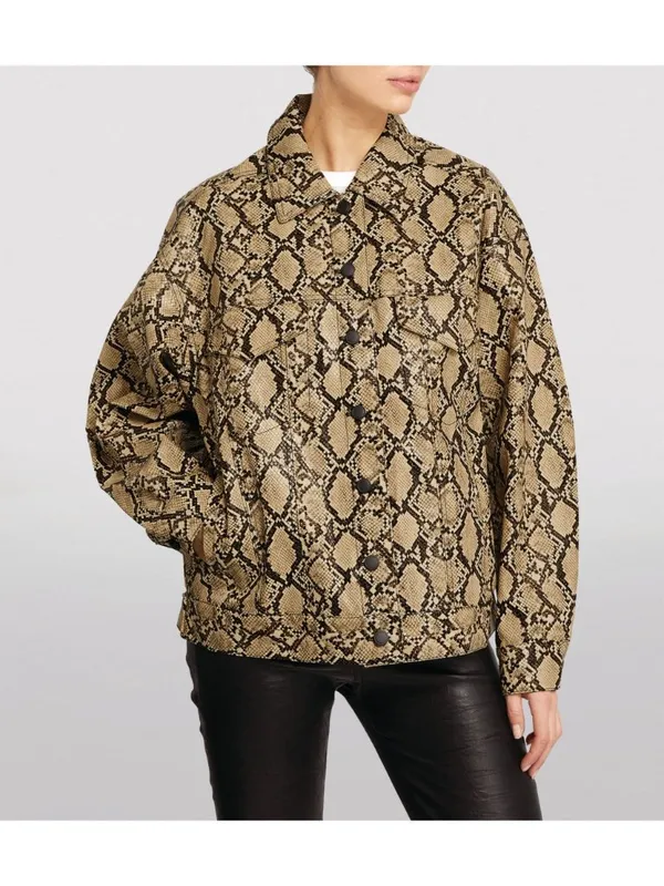 GOOD AMERICAN Neutral Snakeprint Trucker Oversized Jacket Size 2 US M NEW - Image 2