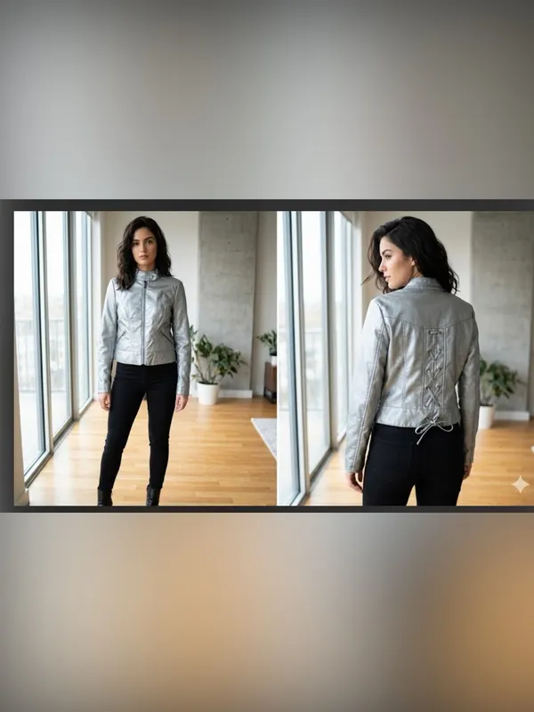 therapy Silver Metallic Faux Leather Varsity Jacket - Image 2