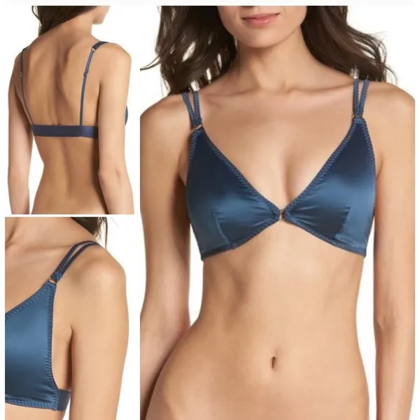 Intimately Free People Women's Satin Can't Stop Me Soft Bralette in Navy Size XS - Image 2