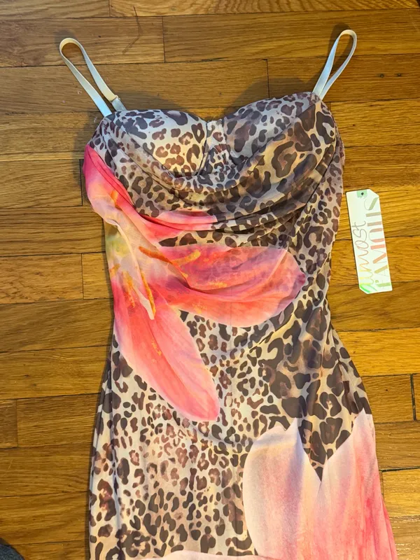 Almost Famous Leopard Maxi Slip Dress with Orange Floral Print - Image 2