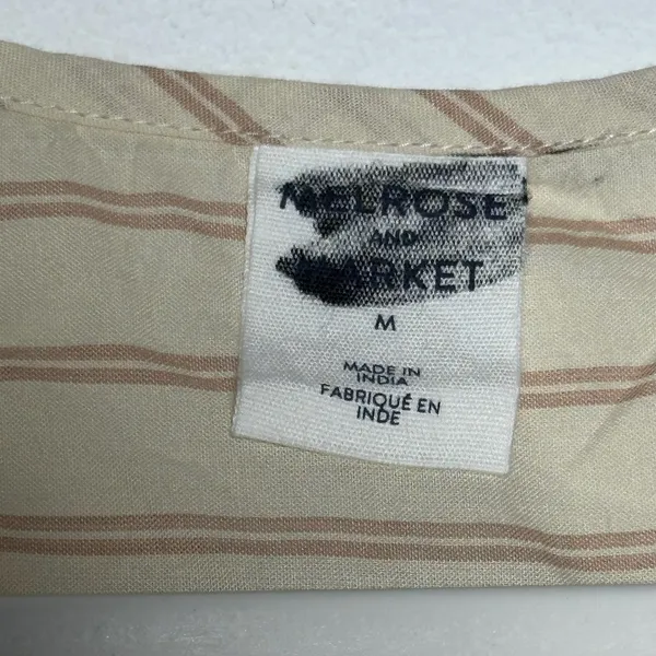 Melrose And Market Striped Tie Neck Blouse Top Women M Beige Pink Cotton‎ Casual - Image 4