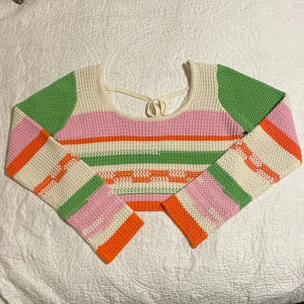 Grey Bandit Knit Crochet Long Sleeve Top - Image 2