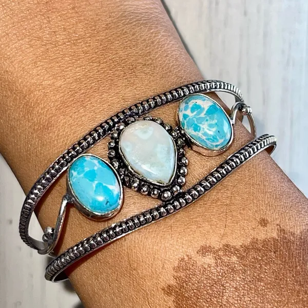 Caribbean Larimar & Howlite Accent Cuff - Image 3