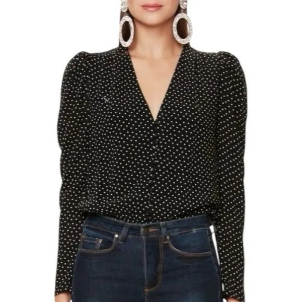 AFRM Rexy Button Front Bodysuit Polka Dot Special Occasion‎ Feminine Party M - Image 4