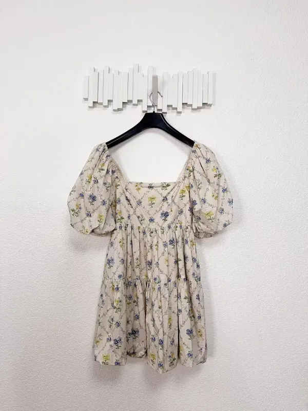 Jacquie the Label Capri Mini Dress Floral Puff Sleeve Babydoll Mini Dress Boho - Image 2