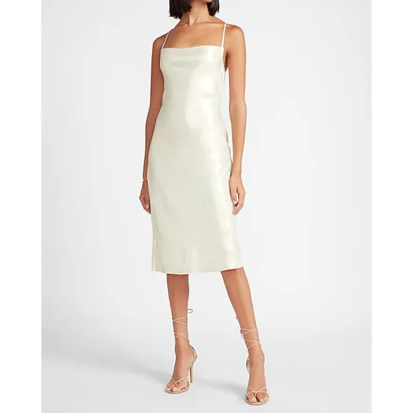 EXPRESS Metallic Cowl Neck Cross Back Midi Slip Dress - Image 14