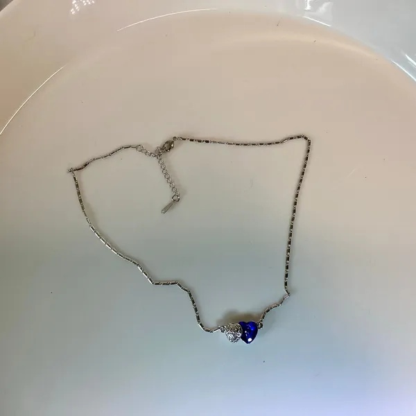 Double Heart Crystal Rhodium Plated Necklace with Crystals - Image 2