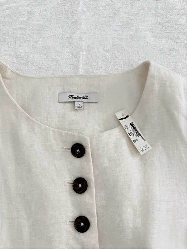 Madewell NWT Button-Front 100% Linen Shell Top Ivory Size 2 - Image 4