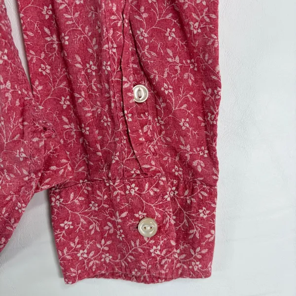 Lauren Ralph Lauren Red Floral Button Down Shirt XS Roll Tab Sleeve Cotton LRL‎ - Image 6