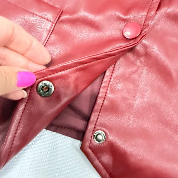 Burgundy Red Faux Leather Vest Button Front V-Neck Waistcoat with Pockets Large - Image 7