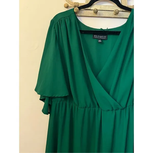 Eloquii Green Flutter Sleeve Midi Occasion Dress 14 - Image 3