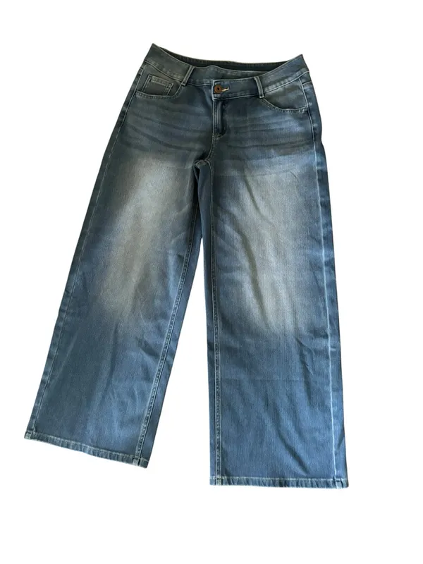 Halara Flex Asymmetric Low Rise Baggy Jean Sz SP Wide Leg Med Wash Casual - Image 3