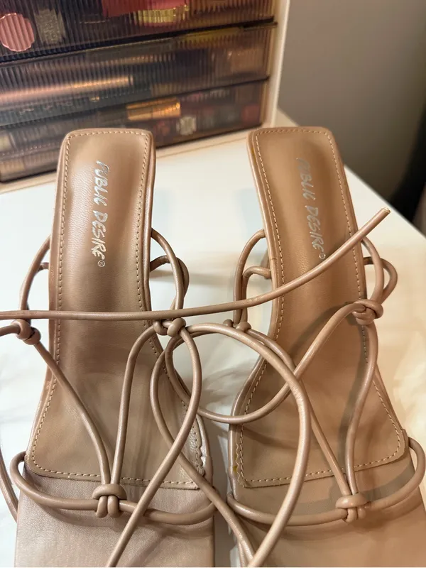 Public desire nude lace up heels - Image 5