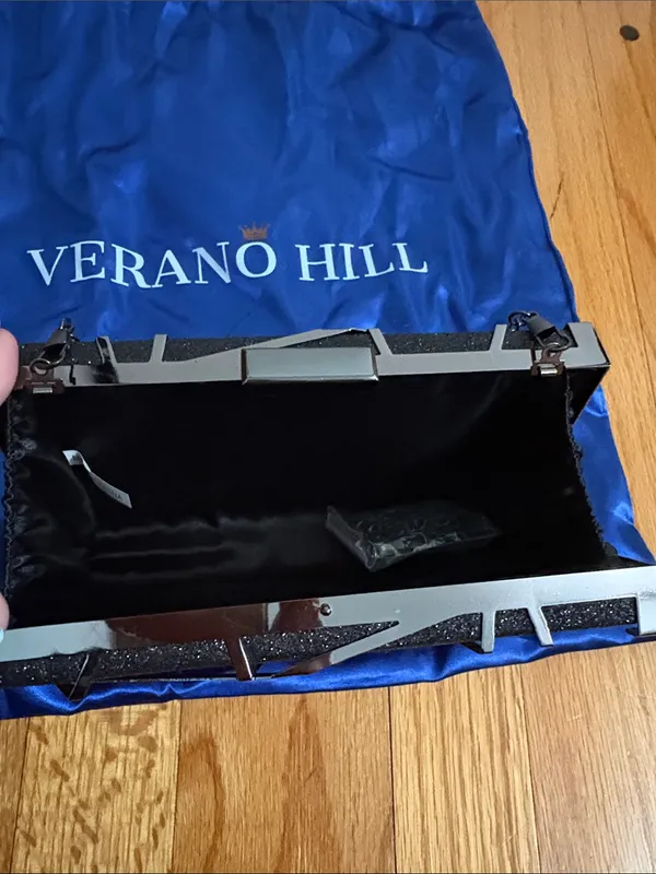Verano Hill Black Glitter Evening Clutch with Chain - Image 4