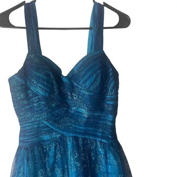 MXI Y2k 2000s Size 7 Aqua Mermaid Blue Chiffon Sparkle‎ Glitter Fairy Mini Dress - Image 2