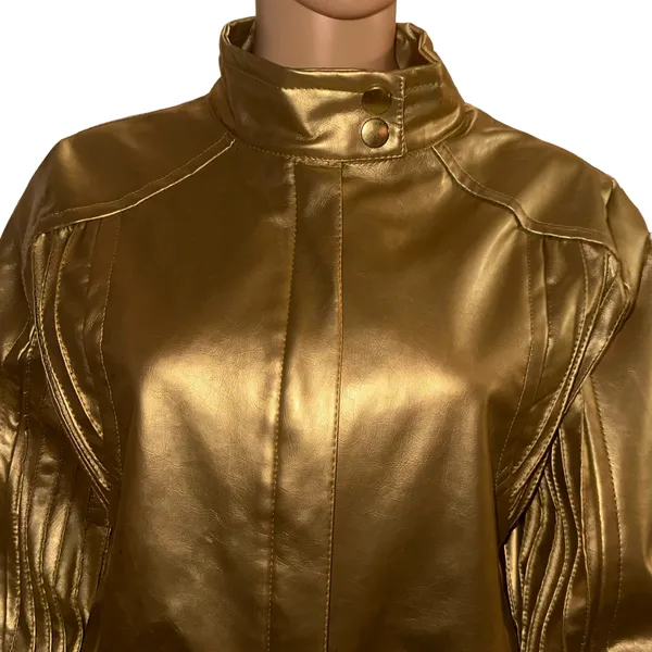 Dots Metallic Gold Faux Leather Jacket Size M - Image 3