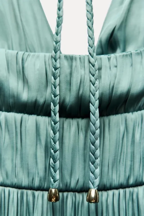 Zara maxi dress boho pleated Teal Evening Gown wedding party cocktail - Image 16