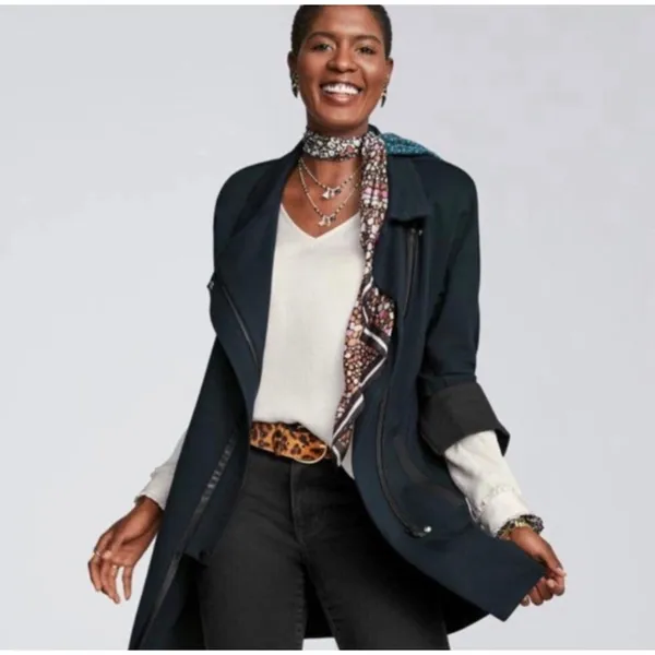 New CABI Dark Green Renaissance Asymmetrical Zip Long Jacket Small 3725 - Image 3