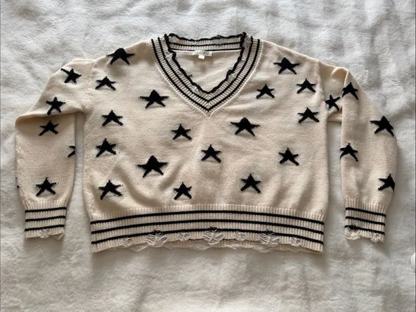 Rock N Rags THE SWEET LIFE SWEATER CREAM WITH BLACK STARS Size S - Image 4