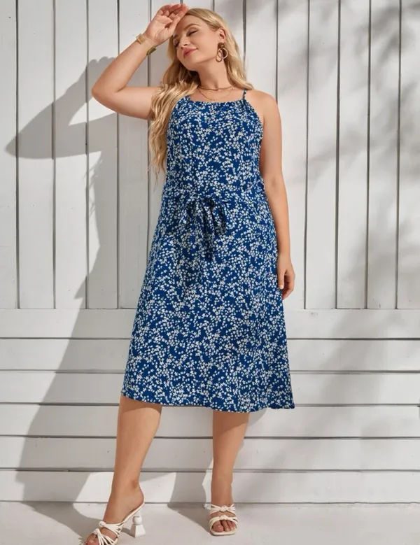 Plus Ditzy Floral Belted Cami Dress - Image 2