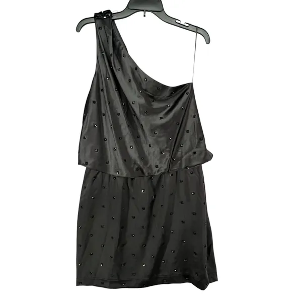 Allen Schwartz Prive Dress 12 Black Jeweled One Shoulder Blouson Evening Party‎ - Image 7