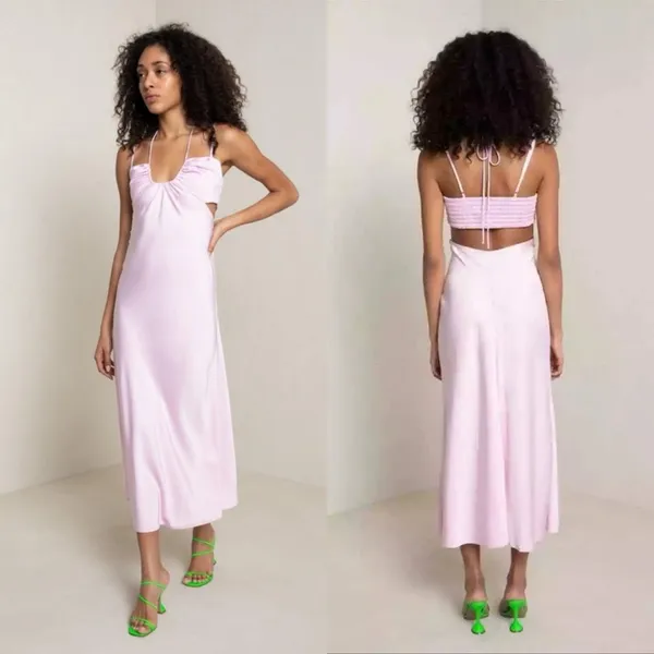 ALC Frank NWT‎ Lavender Lilac Purple Halter Neck Cutout Smocked Midi Dress Womens 8 - Image 3