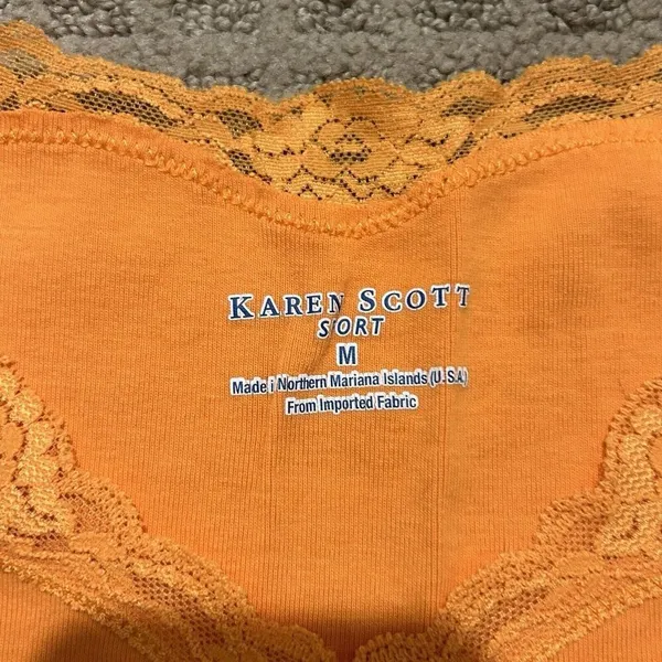 Y2K Retro Karen Scott Sport Womens Tank Top Shirt Size Medium M Orange‎ Lace - Image 5