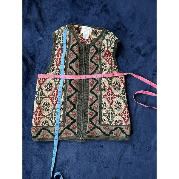 Susan‎ Bristol Green Red Zip Up Sweater Vest Size Petite Medium Vintage 90s - Image 5