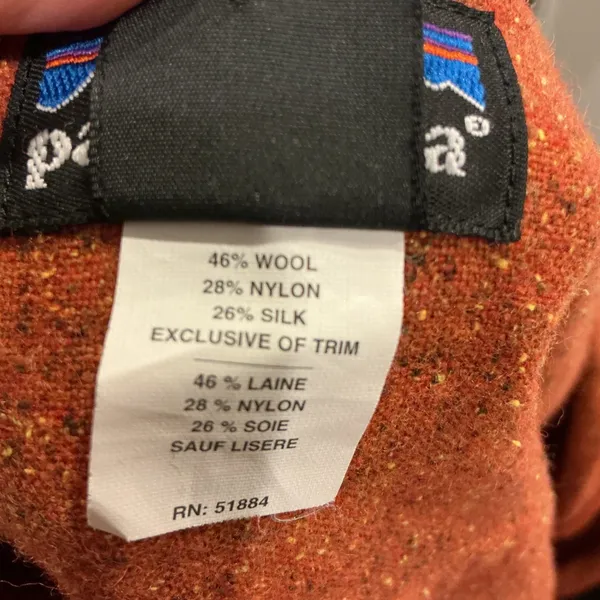 Patagonia Wool Silk Blend Button Down Shirt Rust Orange Speckled Western 10 L - Image 5