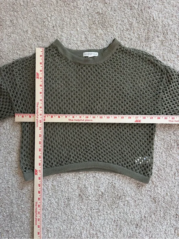 Aeropostale Olive Green Open Knit Cropped Sweater Boho Festival Aesthetic Medium - Image 3