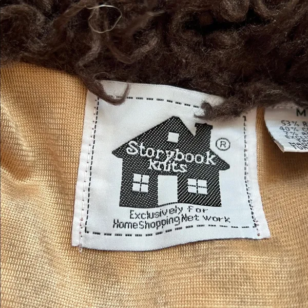 Storybook Knits Mixed Animal Print Brown Cardigan Medium Faux Fur - Image 5