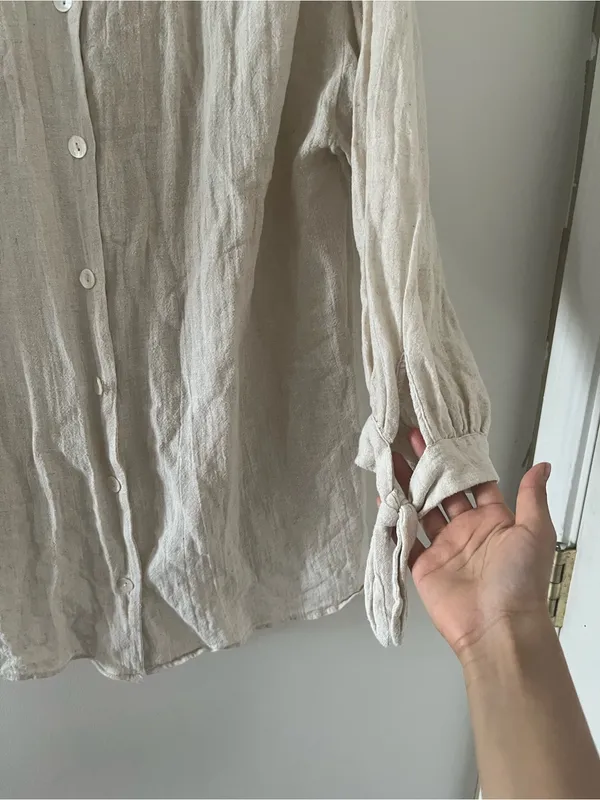 Zara Beige Linen Button Up Top Small Coastal Euro Summer Minimalist Capsule - Image 3