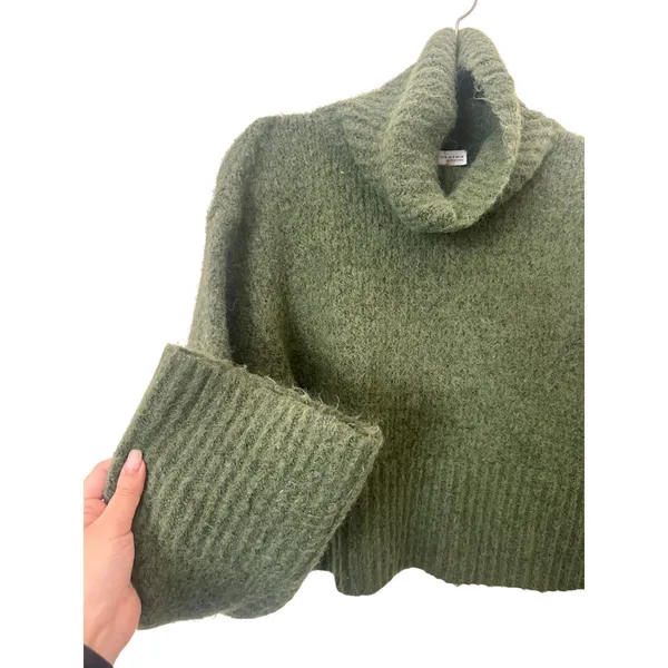 ZARA Stand‎ Collar Alpaca Blend Cropped Sweater Green Small - Image 3