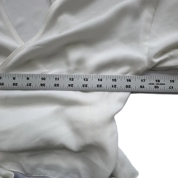 Wilfred Aritzia White Wrap Blouse Womens S Silk Trim Balloon Sleeve Cropped Top - Image 7