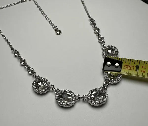 Roman Clear Rhinestone Silver Tone Necklace Signed RMN Adjustable Length - Image 5
