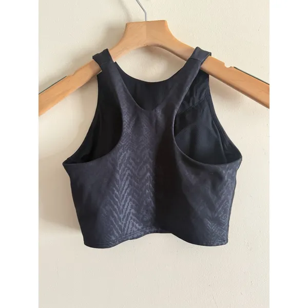 Athleta Black On Black Animal‎ Print Conscious Crop Tank Sport Bra Embossed XS - Image 2