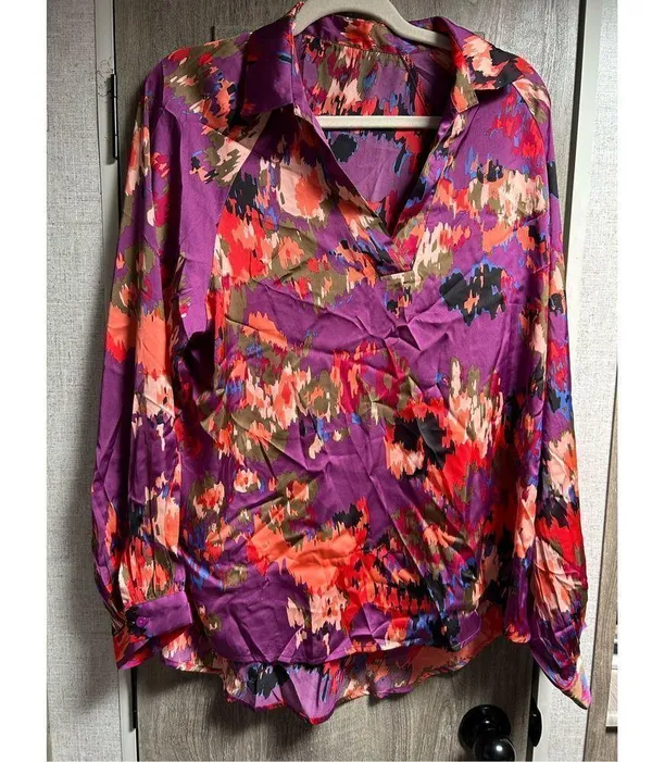NEW Blouse Tops V Neck Lantern Long Sleeve Shirt M - Image 7