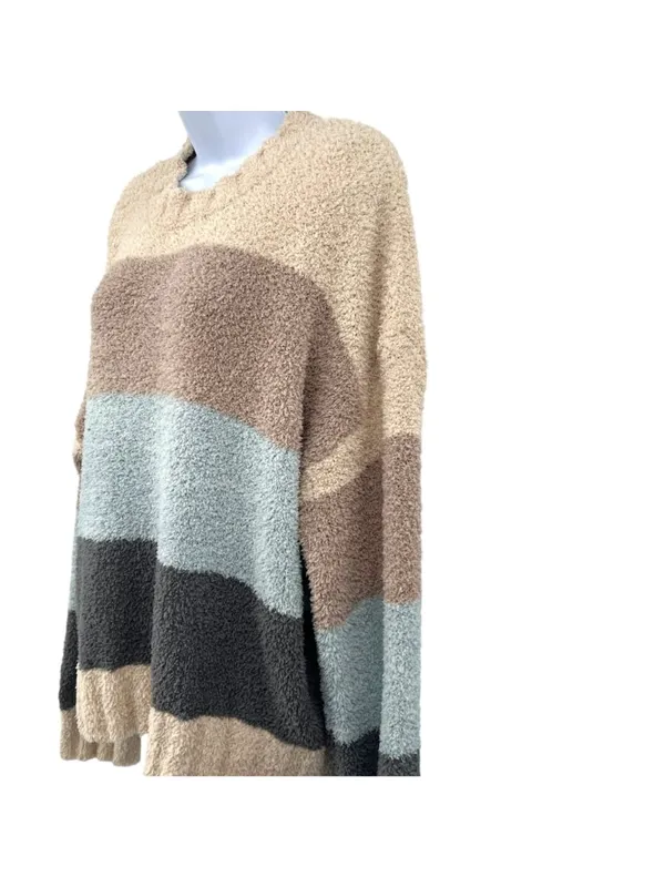Altar'd State Fuzzy Oversized Colorblock Sweater Beige Brown Blue Size XXL - Image 4