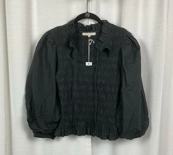 Love The Label Anthropologie Black Smocked Puff Sleeve Blouse Sz.S NWT - Image 6