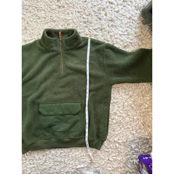 Women's Goumi Green Fleece Quarter-Zip Sweatshirt XS Sherpa Pockets - Image 4