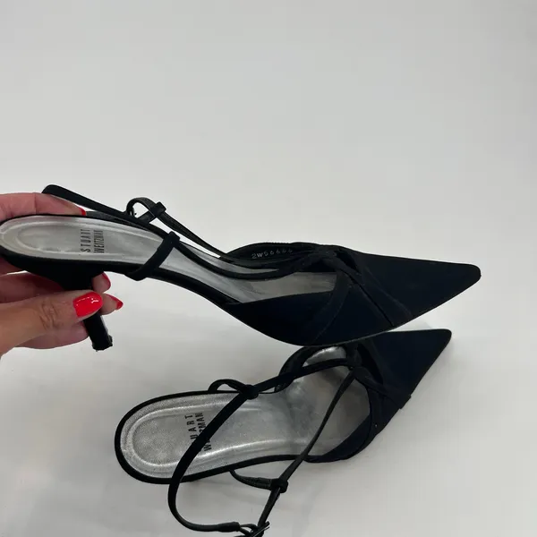 Stuart Weitzman black slingback kitten heel sandal pointed toe evening size 8.5 - Image 3