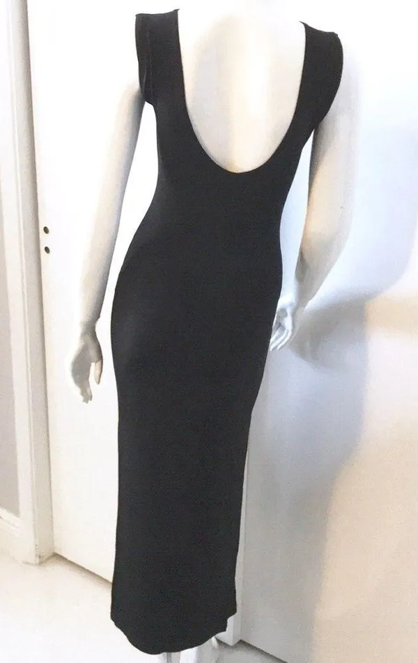 Black Long High Slit Fitted Low Back Dress - Image 2