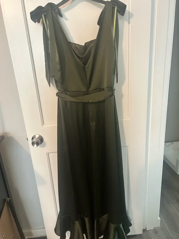 Revelry Green Satin Bridesmaid dress - Image 4