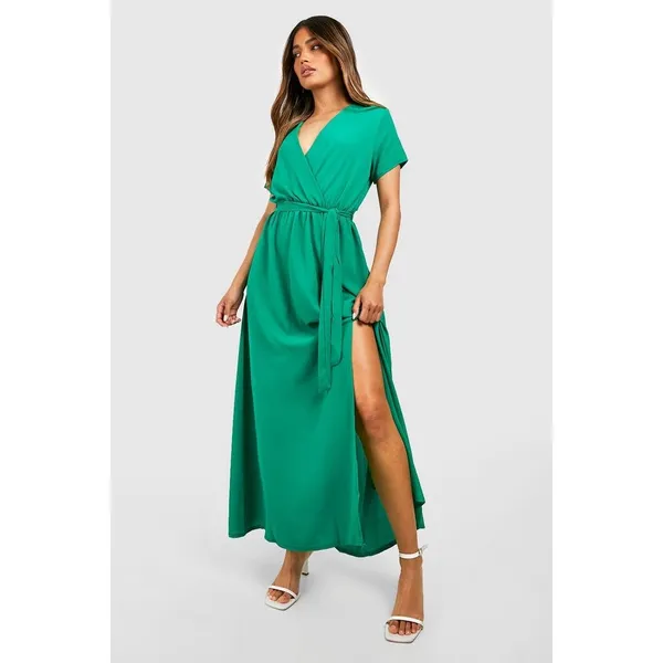 Boohoo Womens Dress Emerald Green Faux‎ Wrap Maxi Dress Short Sleeve NEW - Image 3