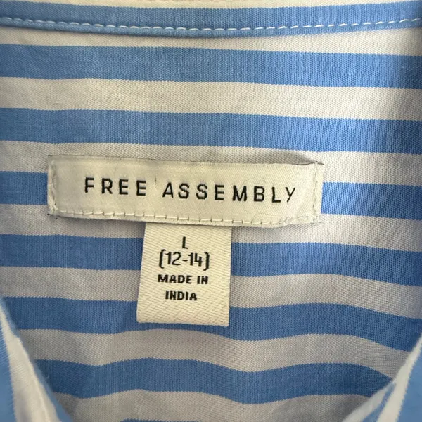 Free Assembly Blue White Striped Cotton Midi Shirt Dress D-Ring Belt L 12-14 - Image 6