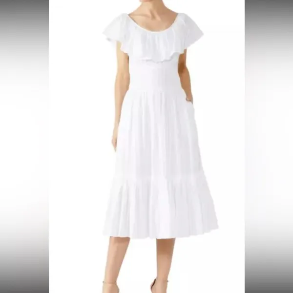 TORY BURCH White Tonal‎ Stripe Cotton Seersucker Dress Size 4 - Image 2